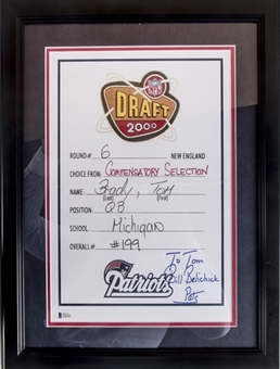 Bill Belichick Signed & Inscribed Tom Brady 2000 NFL Draft Card Image (Beckett)